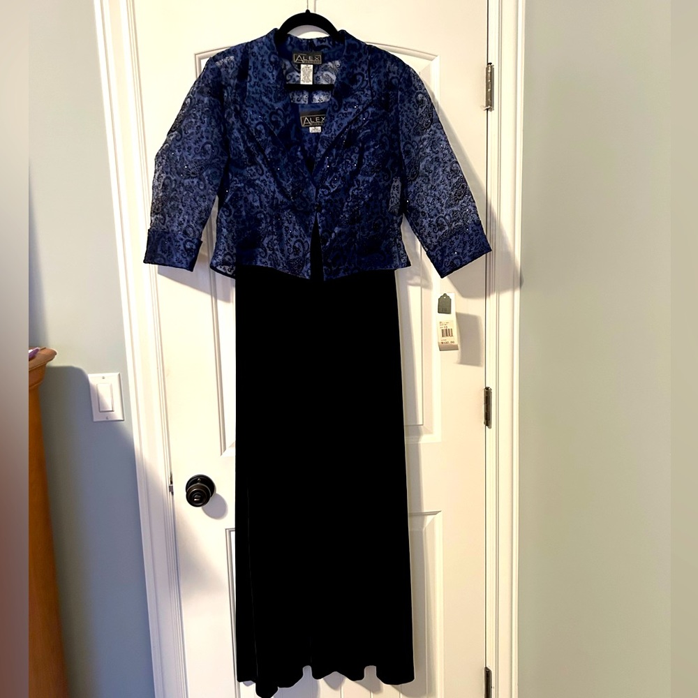 Size 10 Alex Evening royal blue velvet long dress with jacket